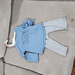 Grayson mini pant set size 6-9 months nwt long sleeve and pant blue grey outfit